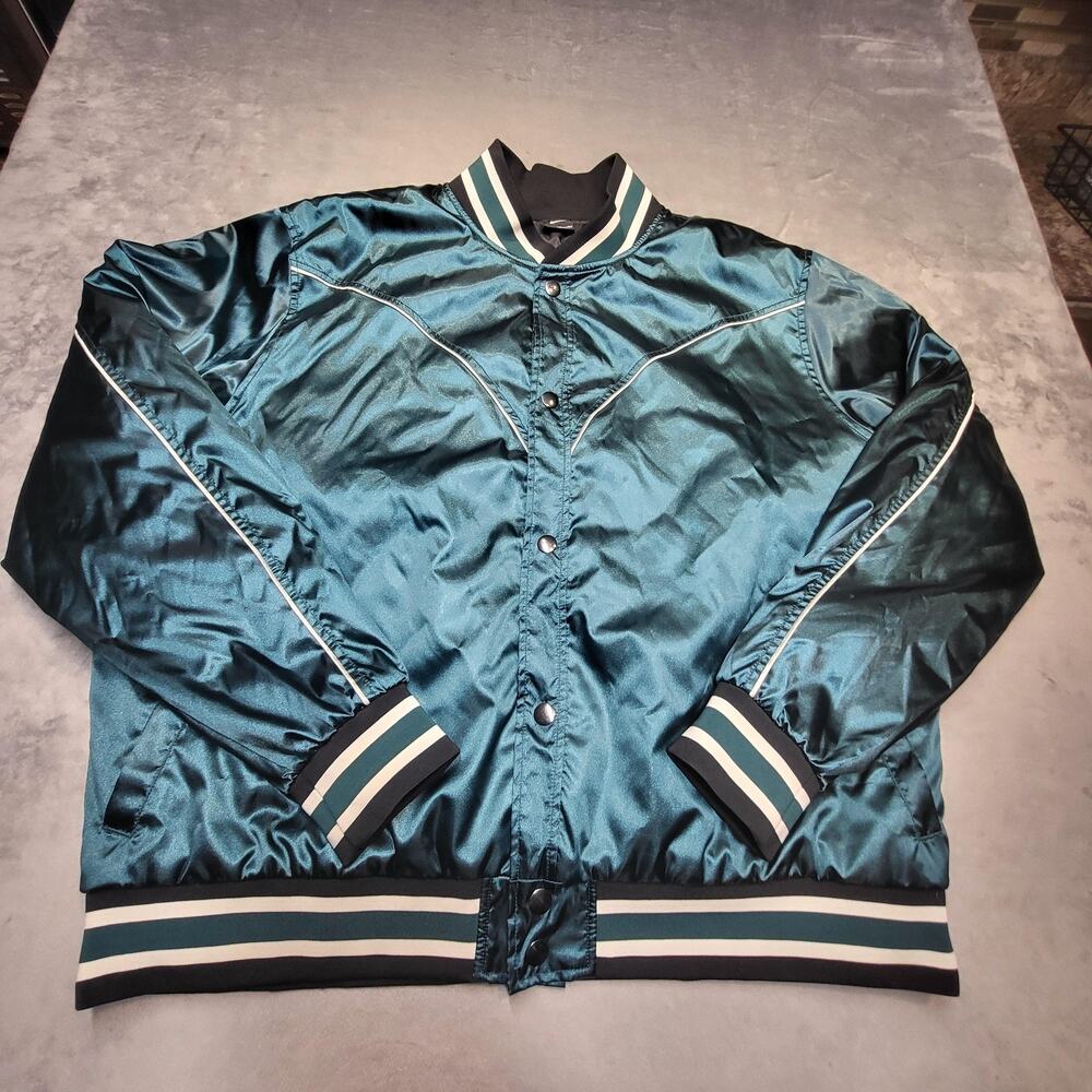 Nike Jacket Mens 2XL Green Varsity Satin Nylon Lined Quilted Padded Pockets